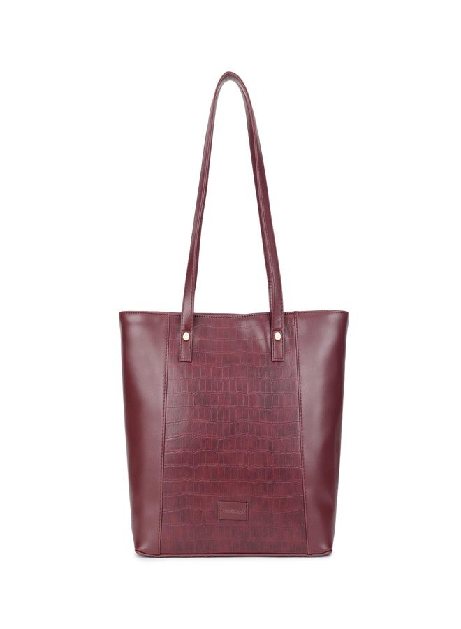 Fastrack Cherry Crush Tote | Croco-Pattern Faux-Leather Women’s Handbag | Gold Hardware Finish with Double Handles, Zipper Closure & Laptop-Compatible Compartments - Image 1