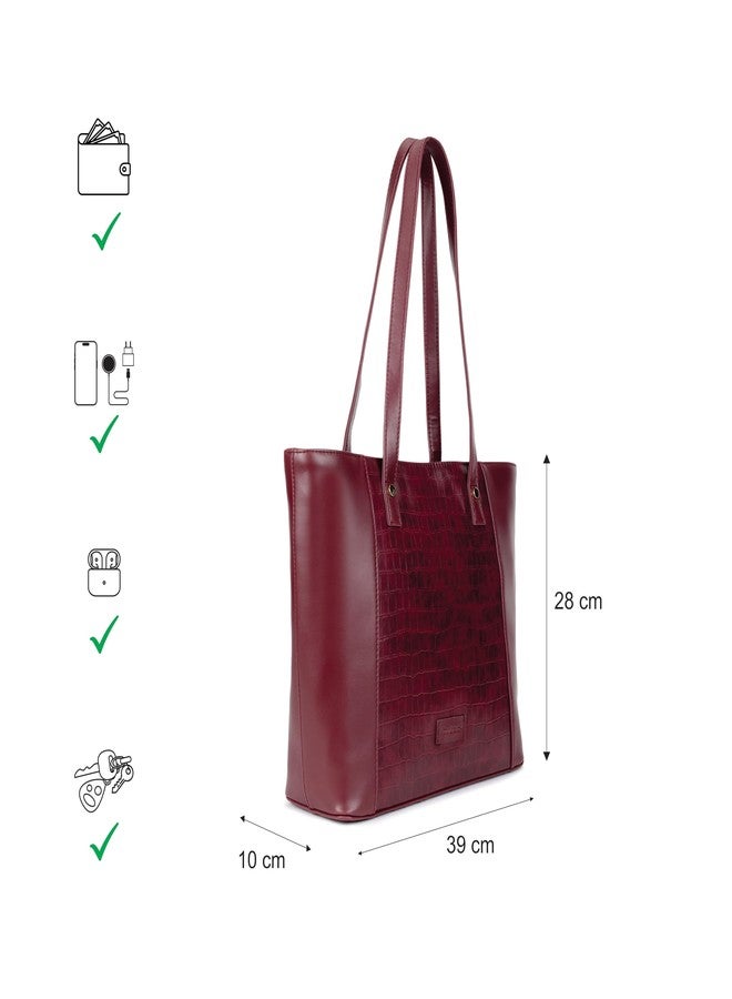 Fastrack Cherry Crush Tote | Croco-Pattern Faux-Leather Women’s Handbag | Gold Hardware Finish with Double Handles, Zipper Closure & Laptop-Compatible Compartments - Image 4