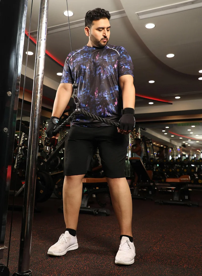 Instafab Plus Men's Onyx Black & Indigo Blue Abstract Activewear T-Shirt