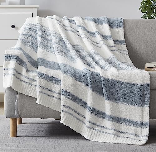 WRENSONGE WRENGONGE Grey Blue Throw Blanket, 50x70 Soft Cozy Striped Throw Blankets for Couch, Sofa, Bed, Travel, Lightweight Fluffy Warm Plush Decorative Blankets for Women, Men,Kids Gift - Image 5