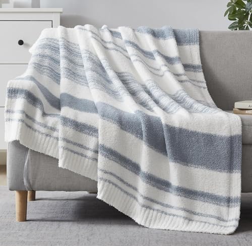 WRENSONGE WRENGONGE Grey Blue Throw Blanket, 50x70 Soft Cozy Striped Throw Blankets for Couch, Sofa, Bed, Travel, Lightweight Fluffy Warm Plush Decorative Blankets for Women, Men,Kids Gift - Image 1