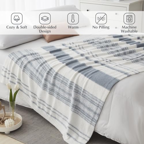 WRENSONGE WRENGONGE Grey Blue Throw Blanket, 50x70 Soft Cozy Striped Throw Blankets for Couch, Sofa, Bed, Travel, Lightweight Fluffy Warm Plush Decorative Blankets for Women, Men,Kids Gift - Image 2