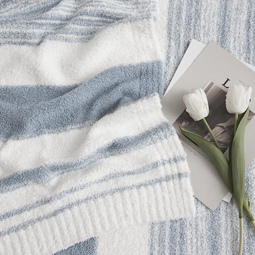 WRENSONGE WRENGONGE Grey Blue Throw Blanket, 50x70 Soft Cozy Striped Throw Blankets for Couch, Sofa, Bed, Travel, Lightweight Fluffy Warm Plush Decorative Blankets for Women, Men,Kids Gift - Image 3