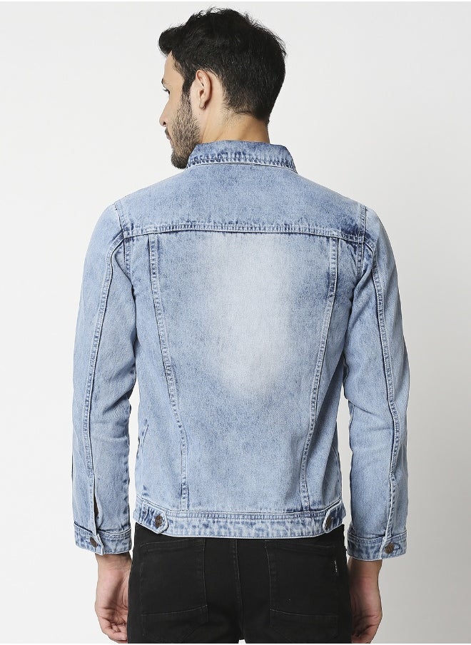 HIGH STAR Men Blue Washed Denim Jacket  - Image 2