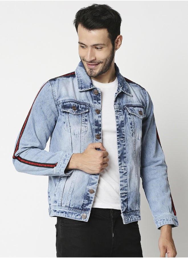 HIGH STAR Men Blue Washed Denim Jacket  - Image 4