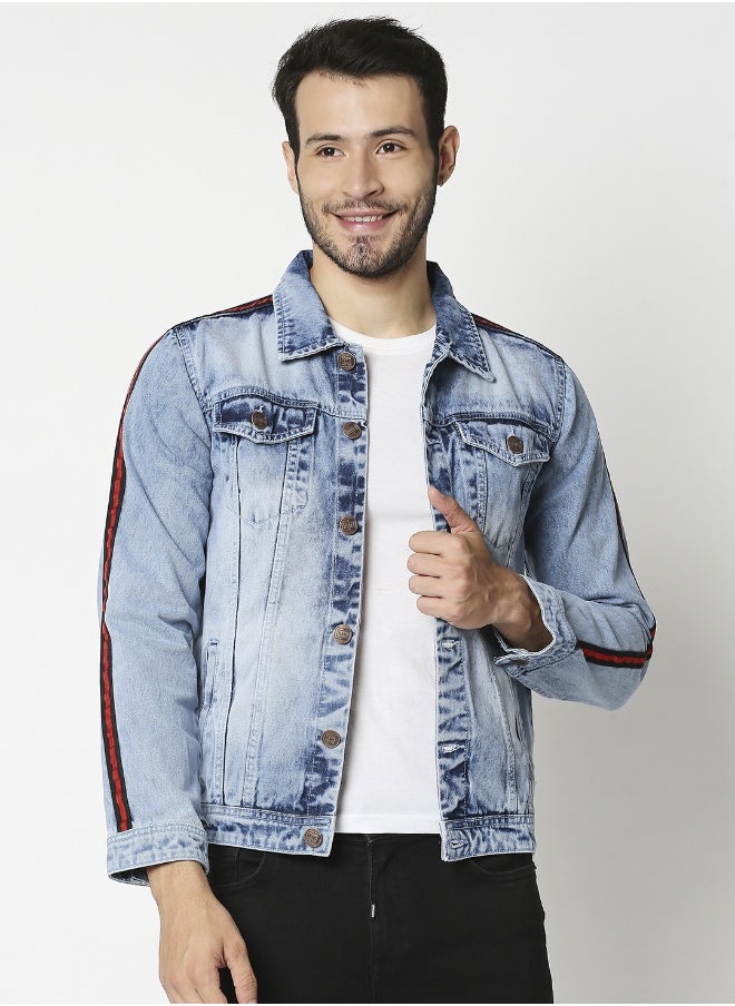 HIGH STAR Men Blue Washed Denim Jacket  - Image 3