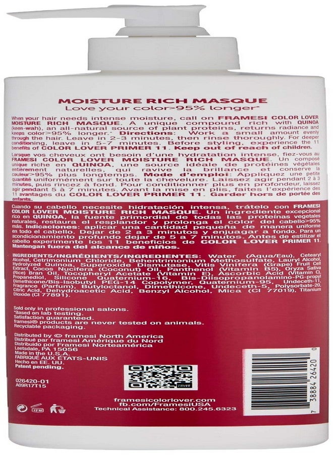 Framesi Color Lover Moisture Rich Masque, 16.9 fl.oz, Sulfate Free Hair Mask for Color Treated Hair - Image 3