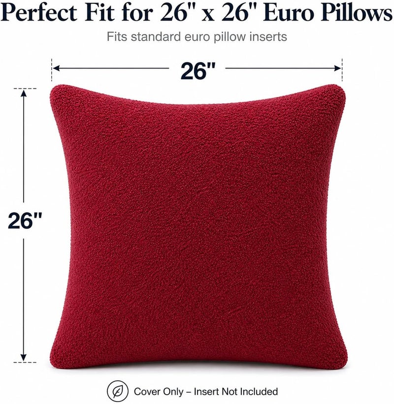 Reafort Ultra Soft Sherpa Euro Sham Pillow Cover 26" x 26", Plush Fluffy Decorative Cushion Cover with Zipper Closure, Cozy Faux Fur Throw Pillow Case (Wine, 26"x26" Euro Sham) - Image 2
