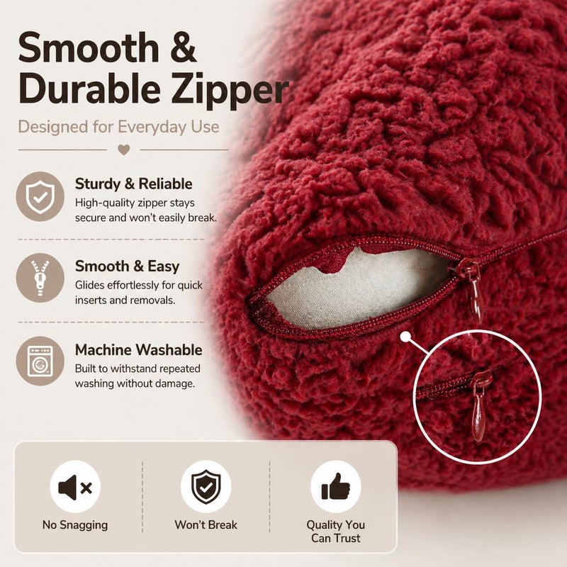 Reafort Ultra Soft Sherpa Euro Sham Pillow Cover 26" x 26", Plush Fluffy Decorative Cushion Cover with Zipper Closure, Cozy Faux Fur Throw Pillow Case (Wine, 26"x26" Euro Sham) - Image 4