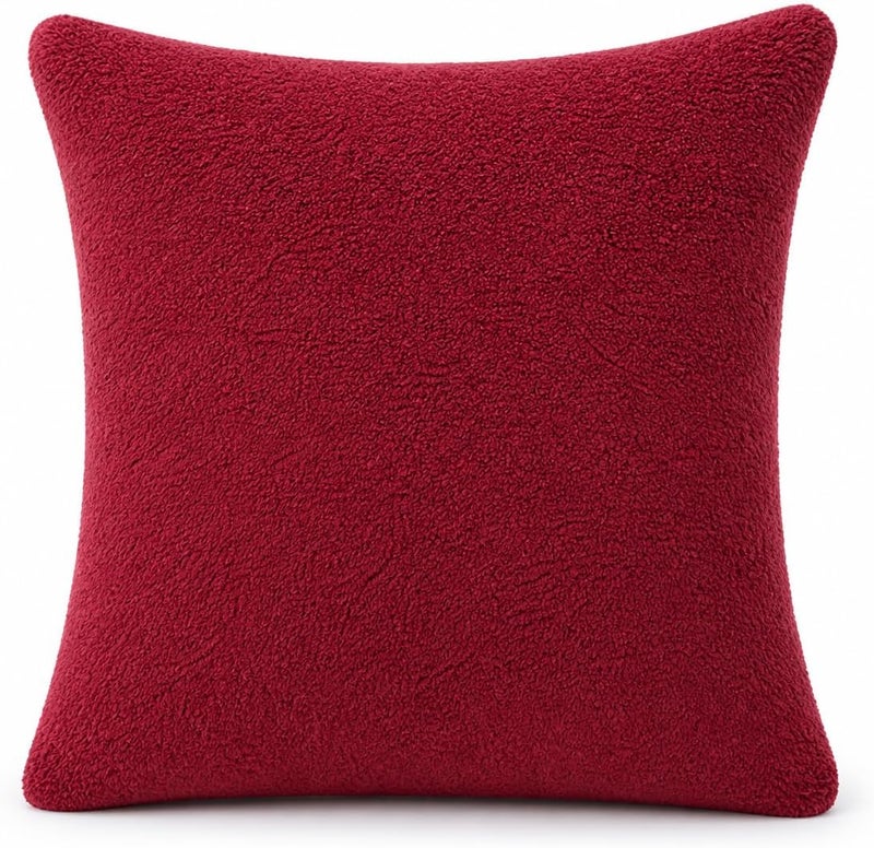Reafort Ultra Soft Sherpa Euro Sham Pillow Cover 26" x 26", Plush Fluffy Decorative Cushion Cover with Zipper Closure, Cozy Faux Fur Throw Pillow Case (Wine, 26"x26" Euro Sham) - Image 1