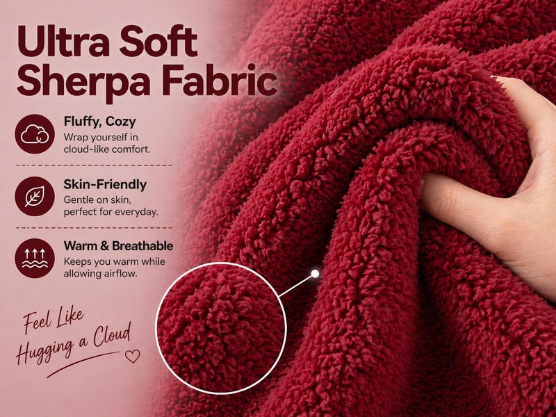 Reafort Ultra Soft Sherpa Euro Sham Pillow Cover 26" x 26", Plush Fluffy Decorative Cushion Cover with Zipper Closure, Cozy Faux Fur Throw Pillow Case (Wine, 26"x26" Euro Sham) - Image 5