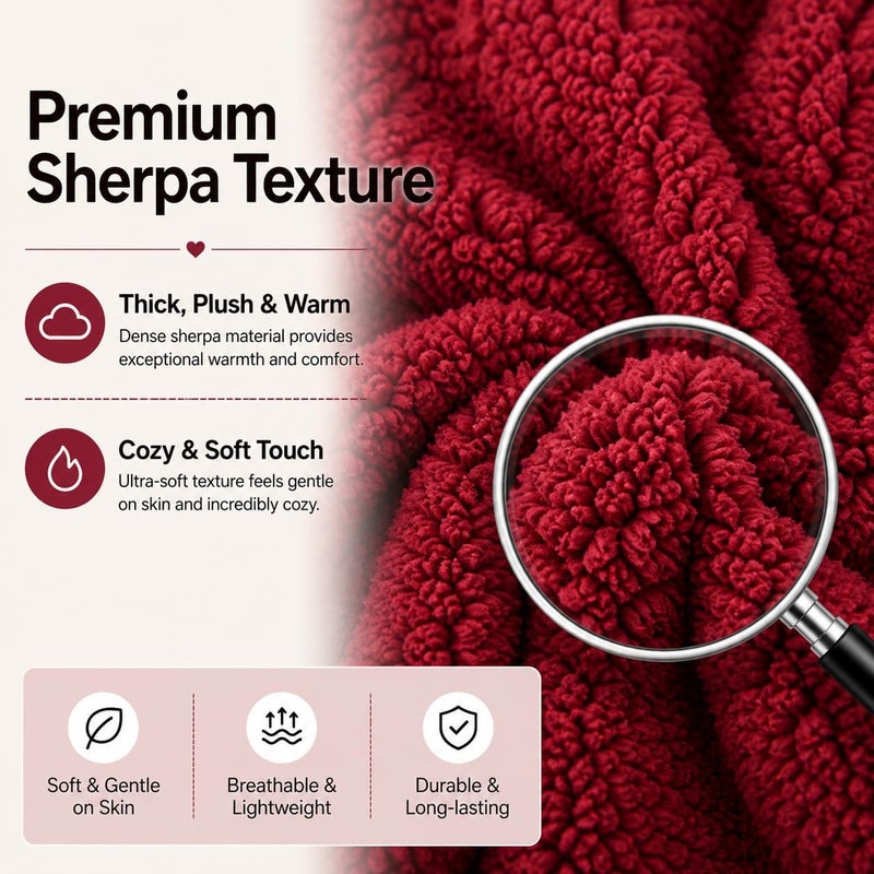 Reafort Ultra Soft Sherpa Euro Sham Pillow Cover 26" x 26", Plush Fluffy Decorative Cushion Cover with Zipper Closure, Cozy Faux Fur Throw Pillow Case (Wine, 26"x26" Euro Sham) - Image 3