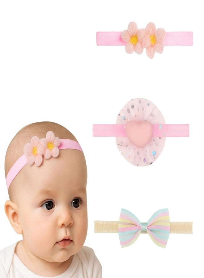ANNACREATIONS ANNA CREATIONS 3 Pcs Baby Headbands for Baby Girl Soft Stretchy Hair Bands with Flower and Bow Design, Comfortable and Cute Hair Accessories for Newborn, Infant and Toddler Babies - Image 1