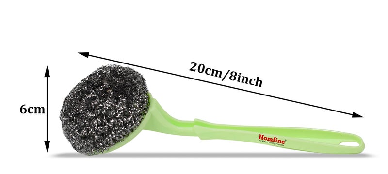 Homfine Stainless Steel Scrubber with Handle for Easy Cleaning | Kitchen Utensils, Sink, Floor, Tiles (1Pc, Colour May Vary, Round) - Image 3