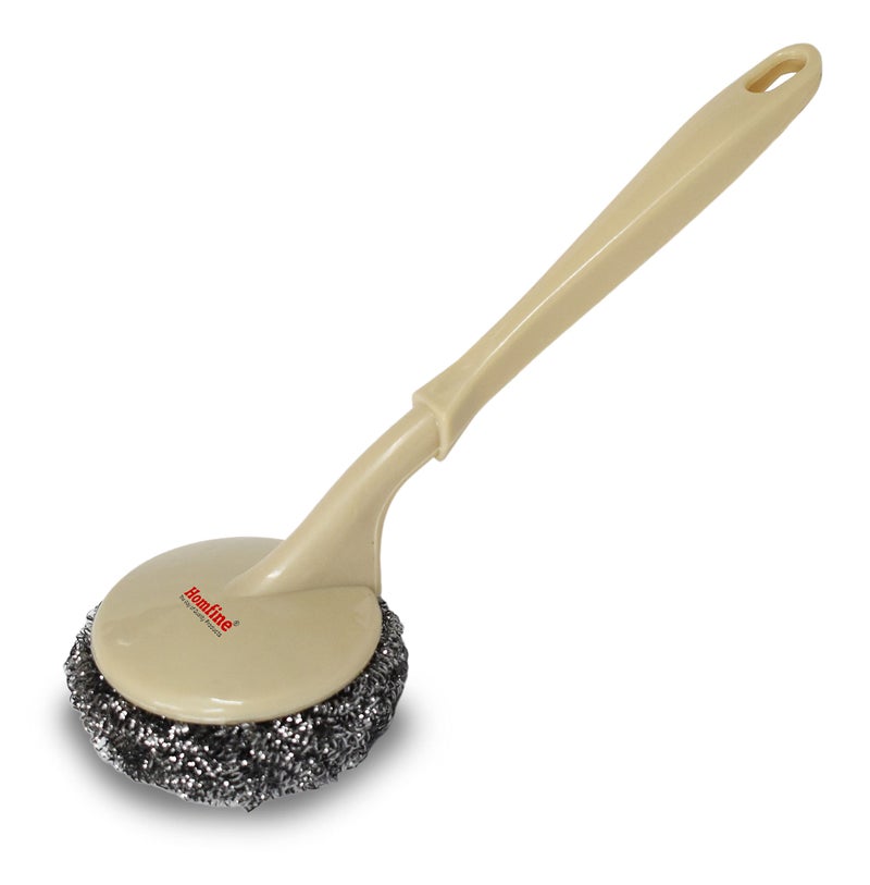 Homfine Stainless Steel Scrubber with Handle for Easy Cleaning | Kitchen Utensils, Sink, Floor, Tiles (1Pc, Colour May Vary, Round) - Image 5