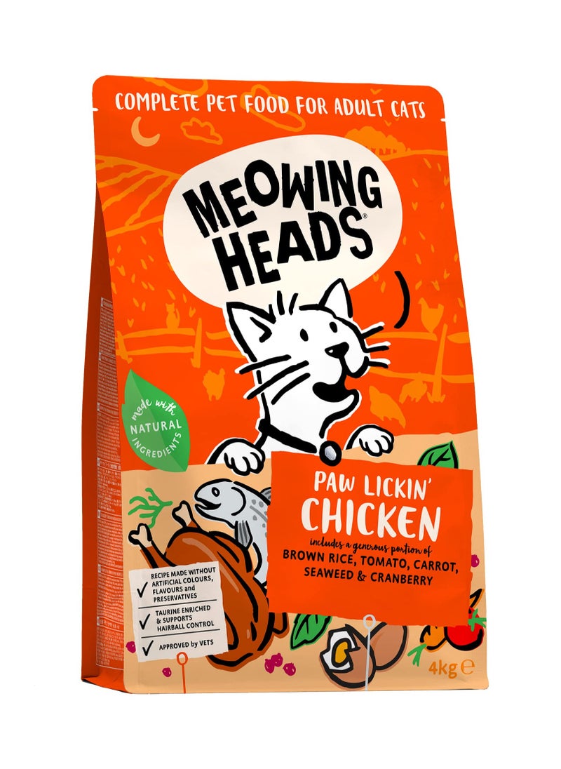 MEOWING HEADS - Complete Dry Cat Food 4kg - Paw Lickin' Chicken - Vet Approved - Image 1