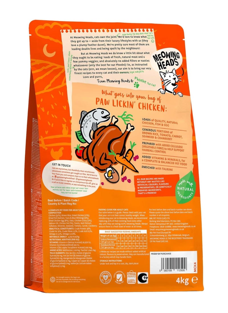 MEOWING HEADS - Complete Dry Cat Food 4kg - Paw Lickin' Chicken - Vet Approved - Image 1