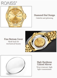 roaiss Men's and Women's Fashion Business Couple Gold Watch, Analog Display Round Dial, Luminous Waterproof Stainless Steel Couple Wristwatch, Wedding Romantic Gift 2pcs Set  - Image 4