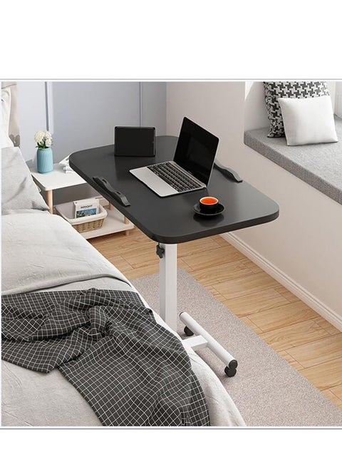 Mobile Overbed Table with Wheels Laptop Computer Standing Desk Cart with Tray Black 60x40cm