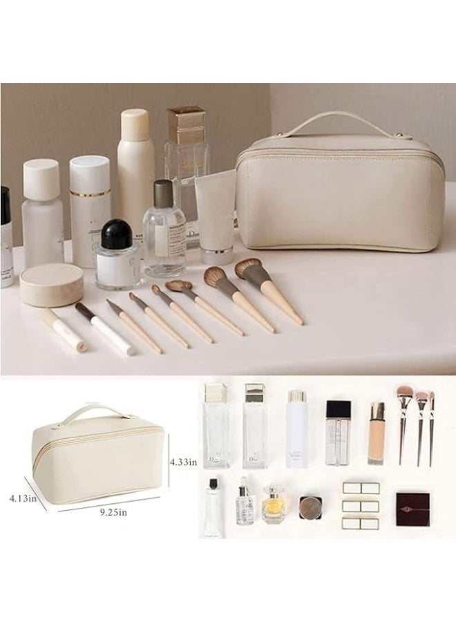 Leather Travel Makeup & Toiletry Bag, Large Capacity Organizer for Cosmetics, Open Flat Design Multicolour - Image 4