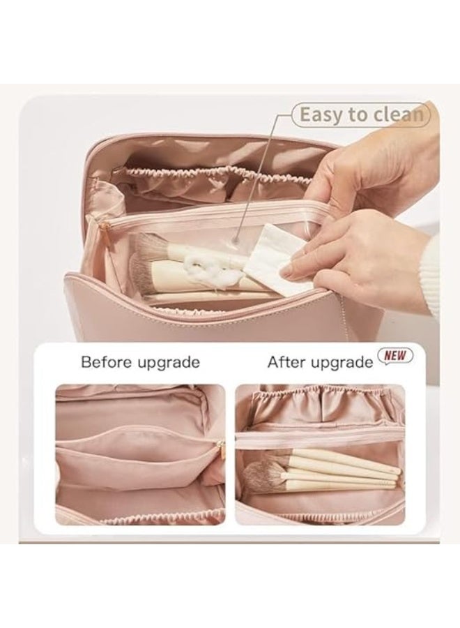 Leather Travel Makeup & Toiletry Bag, Large Capacity Organizer for Cosmetics, Open Flat Design Multicolour - Image 2