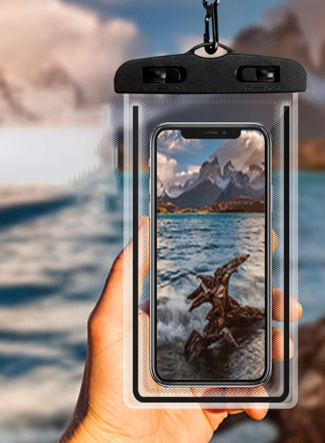 جراب الهاتف المحمول للماء | جراب مقاوم للماء لاستخدام الهاتف المحمول على الشاطئ أو حمام السباحة، مع حزام للرقبة | حافظة آيفون، سامسونج، زياومي، هواوي، ريدمي (أسود قطعة واحدة) - Image 5