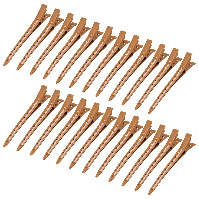 Bantoye 24 Packs Duck Bill Clips, Bantoye 3.35 Inches Rustproof Metal Alligator Curl Clips with Holes for Hair Styling, Hair Coloring, Brown - Image 1