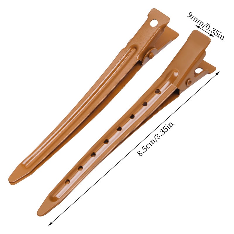 Bantoye 24 Packs Duck Bill Clips, Bantoye 3.35 Inches Rustproof Metal Alligator Curl Clips with Holes for Hair Styling, Hair Coloring, Brown - Image 2
