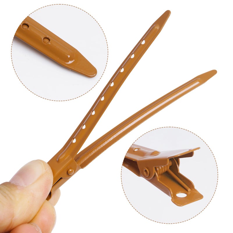 Bantoye 24 Packs Duck Bill Clips, Bantoye 3.35 Inches Rustproof Metal Alligator Curl Clips with Holes for Hair Styling, Hair Coloring, Brown - Image 3