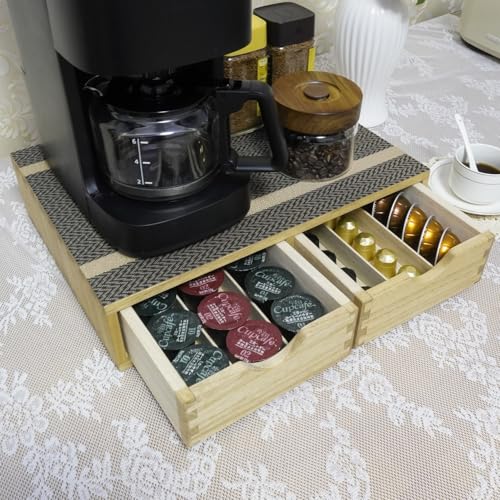 DDYURI Storage Drawer Holder for Capsules Coffee Pod K-cup Organizer /2 Drawers for Counter Organization for Kitchen Utensil Storage Home Decor Office Supplies- Coffee Brewer Accessories Wood 1D2C-LT - Image 2