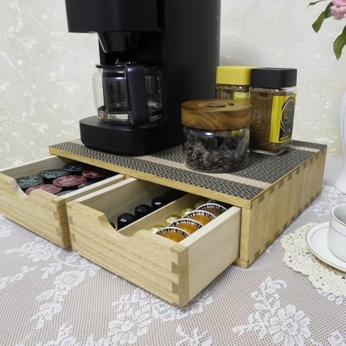 DDYURI Storage Drawer Holder for Capsules Coffee Pod K-cup Organizer /2 Drawers for Counter Organization for Kitchen Utensil Storage Home Decor Office Supplies- Coffee Brewer Accessories Wood 1D2C-LT - Image 3