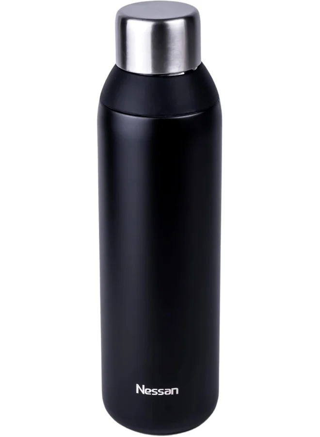 Nessan Double Wall Insulated Stainless Steel Vacuum Bottle, 603Ml - Your Reliable Travel Flask For Hot And Cold Beverages - Black
