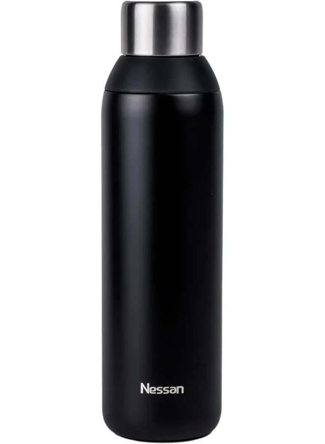Nessan Double Wall Insulated Stainless Steel Vacuum Bottle, 603Ml - Your Reliable Travel Flask For Hot And Cold Beverages - Black