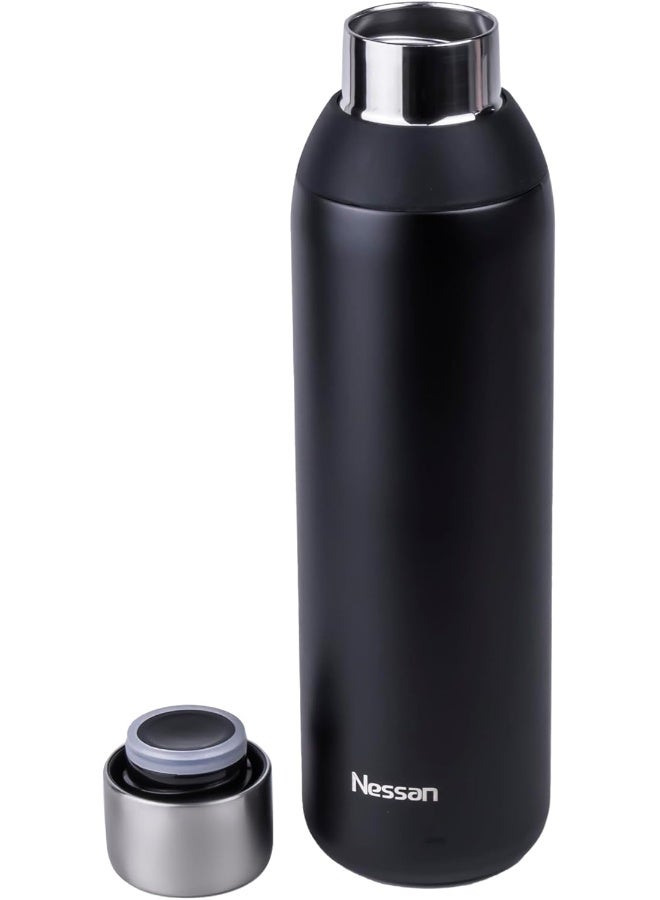 Nessan Double Wall Insulated Stainless Steel Vacuum Bottle, 603Ml - Your Reliable Travel Flask For Hot And Cold Beverages - Black - Image 5
