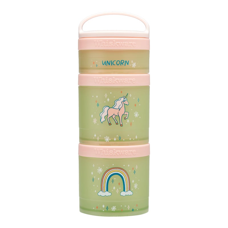 Whiskware Stackable Snack Containers for Kids and Toddlers, 3 Stackable Snack Cups for School or Travel, Unicorn(Pack of 1) - Image 1