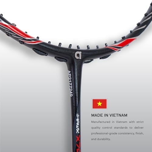 Apacs iHawk X70 (Unstrung) Full Graphite Ultra Strong Carbon Fibre (75-79g) | 35 LBS Max Tension | 3D Power Frame | Made in Vietnam Badminton Racket with Full Cover (Black) (All Rounder) - Image 4
