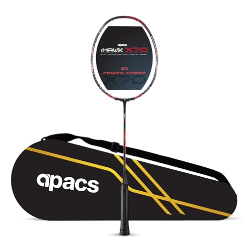 Apacs iHawk X70 (Unstrung) Full Graphite Ultra Strong Carbon Fibre (75-79g) | 35 LBS Max Tension | 3D Power Frame | Made in Vietnam Badminton Racket with Full Cover (Black) (All Rounder) - Image 1