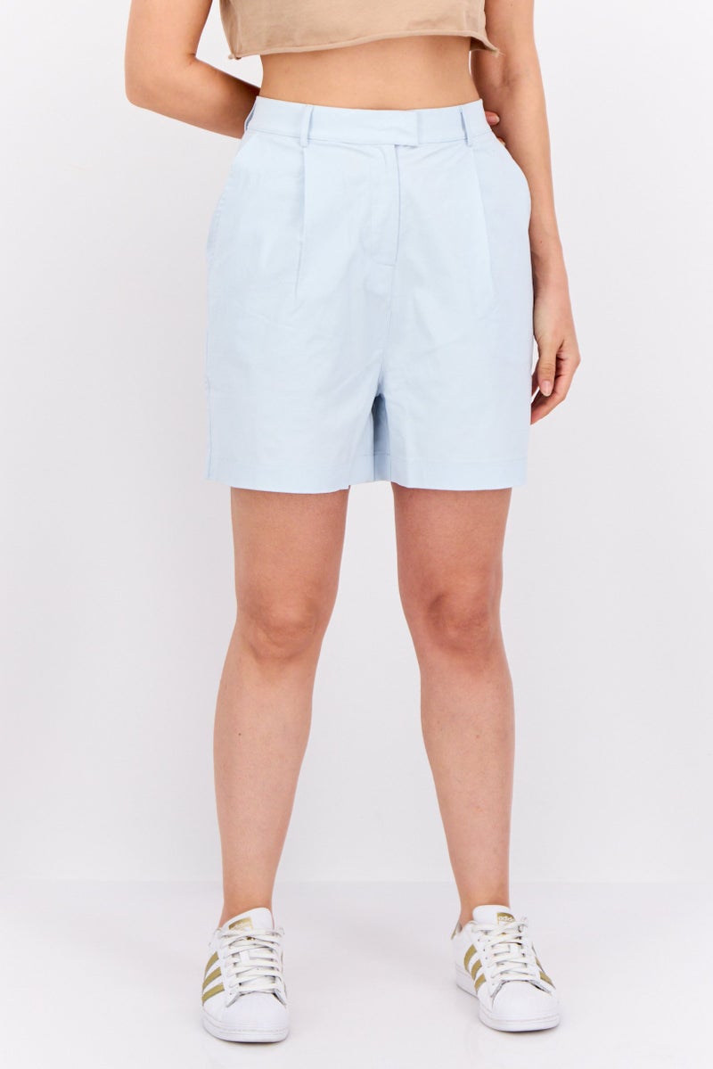 Lyle & Scott Women Embroidered Logo Chino Shorts, Light Blue - Image 1