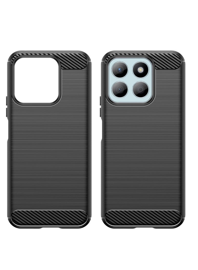 Honor X8C 4G - Rugged Shield Protective Cover, Brushed Carbon Fiber Texture, Shockproof TPU, Anti-Slip, Elegant Thin, and Shock-Absorbing - Black  - Image 1