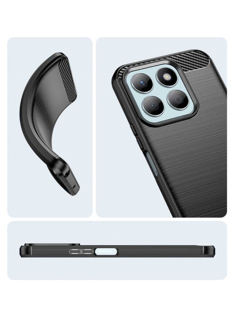 Honor X8C 4G - Rugged Shield Protective Cover, Brushed Carbon Fiber Texture, Shockproof TPU, Anti-Slip, Elegant Thin, and Shock-Absorbing - Black  - Image 2