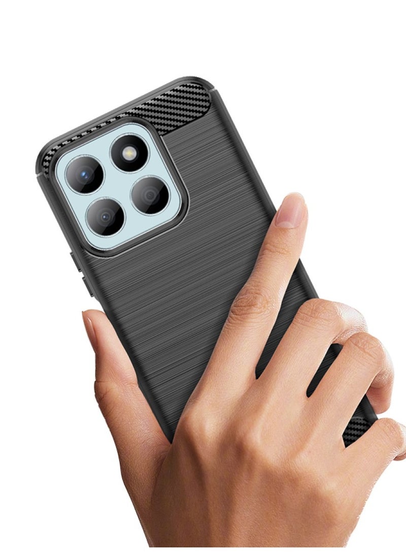 Honor X8C 4G - Rugged Shield Protective Cover, Brushed Carbon Fiber Texture, Shockproof TPU, Anti-Slip, Elegant Thin, and Shock-Absorbing - Black  - Image 3