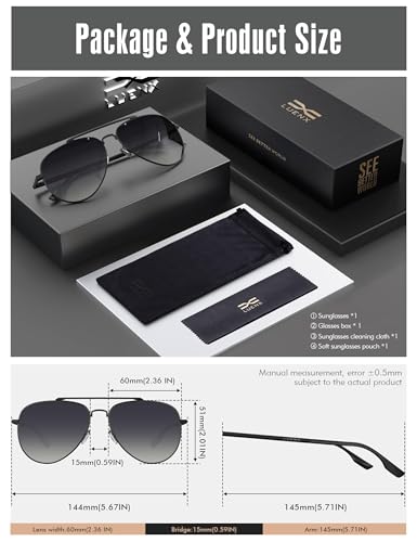 LUENX Aviator Sunglasses for Mens Womens Polarized Driving Eyewear Gradient Black Lens Metal Black Frame 60mm UV400 Protection Classic Style - Image 4