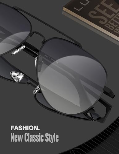 LUENX Aviator Sunglasses for Mens Womens Polarized Driving Eyewear Gradient Black Lens Metal Black Frame 60mm UV400 Protection Classic Style - Image 2
