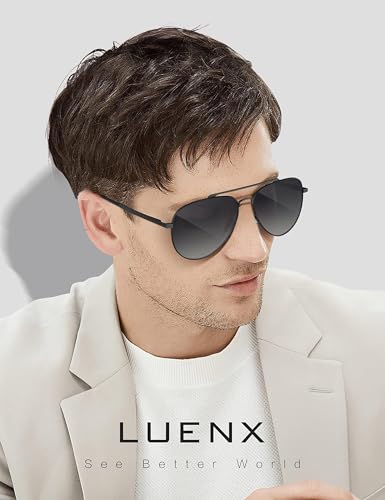 LUENX Aviator Sunglasses for Mens Womens Polarized Driving Eyewear Gradient Black Lens Metal Black Frame 60mm UV400 Protection Classic Style - Image 5