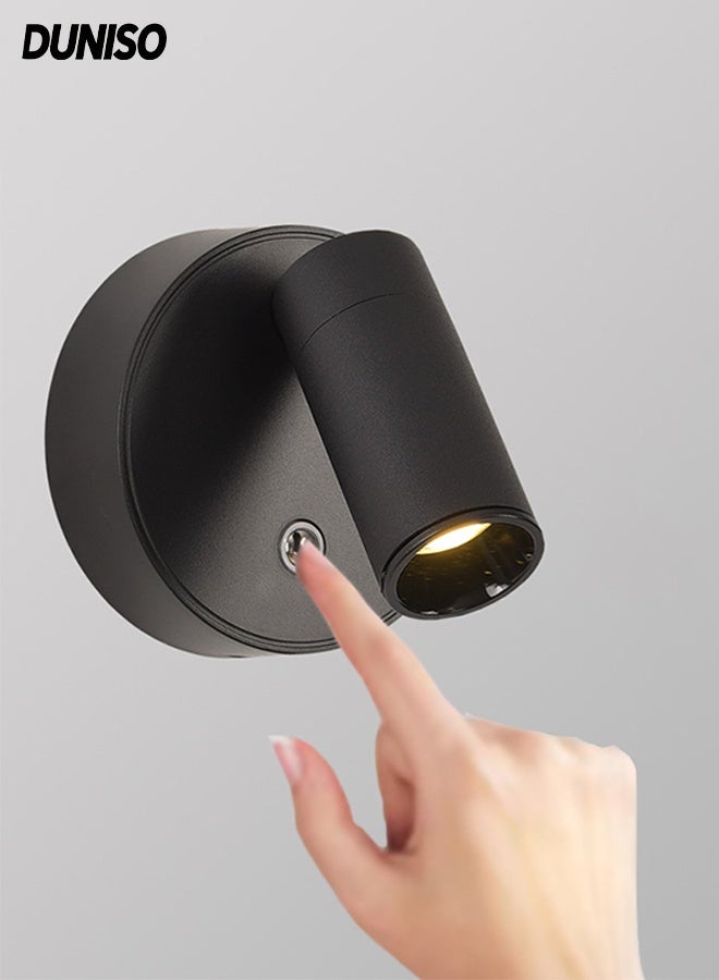 DUNISO Wall Lights with magnet，Stepless dimming， 2000mAh Battery Operated，360°Rotation Touch Control，Lamps for Kids Study Bedside Closet，Wall Mounted Lamp with USB Port(Black) - Image 1
