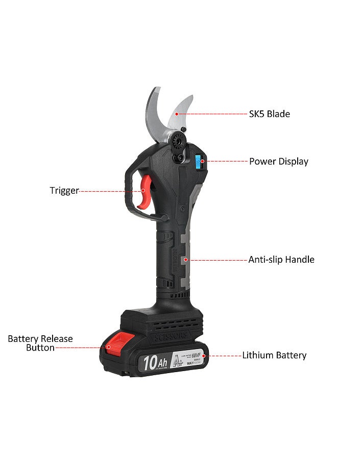 Electric Pruning Shears Cordless Electric Pruning Battery Powered Tree Branch Pruner with Brushless Motor 21V Lithium Battery 30mm-40mm Inch Cutting Diameter LCD Display Screen