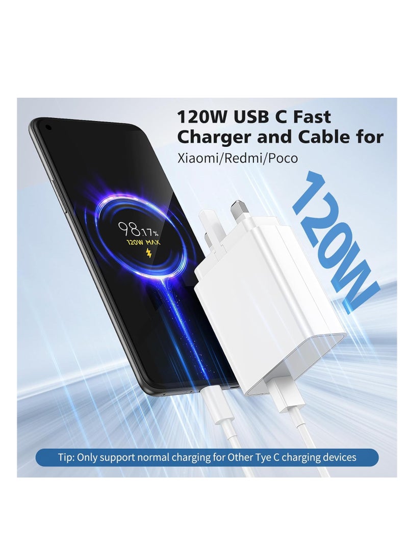 general 120W USB-C Fast Charger 2025 Upgrade Compatible with Xiaomi Mi 15/14/13/12/11, Mi Mix 4/3, Xiaomi Pad, Redmi Note 14/13/12/13 Pro, POCO X7/X6/X5/F4/X4, Black Shark 5/4 Includes 6A Type-A to USB-C Ca - Image 2