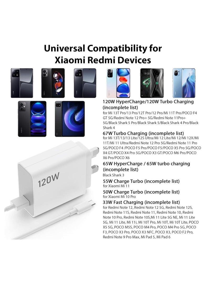general 120W USB-C Fast Charger 2025 Upgrade Compatible with Xiaomi Mi 15/14/13/12/11, Mi Mix 4/3, Xiaomi Pad, Redmi Note 14/13/12/13 Pro, POCO X7/X6/X5/F4/X4, Black Shark 5/4 Includes 6A Type-A to USB-C Ca - Image 3