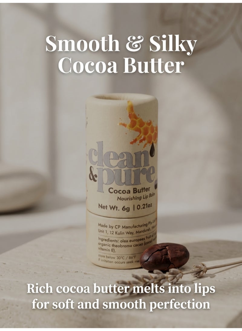 Clean & Pure Cocoa Butter Lip Balm – 100% Natural, Cocoa Butter & Beeswax for Moisturizing, Nourishing & Soft Lips, 6g - Image 2