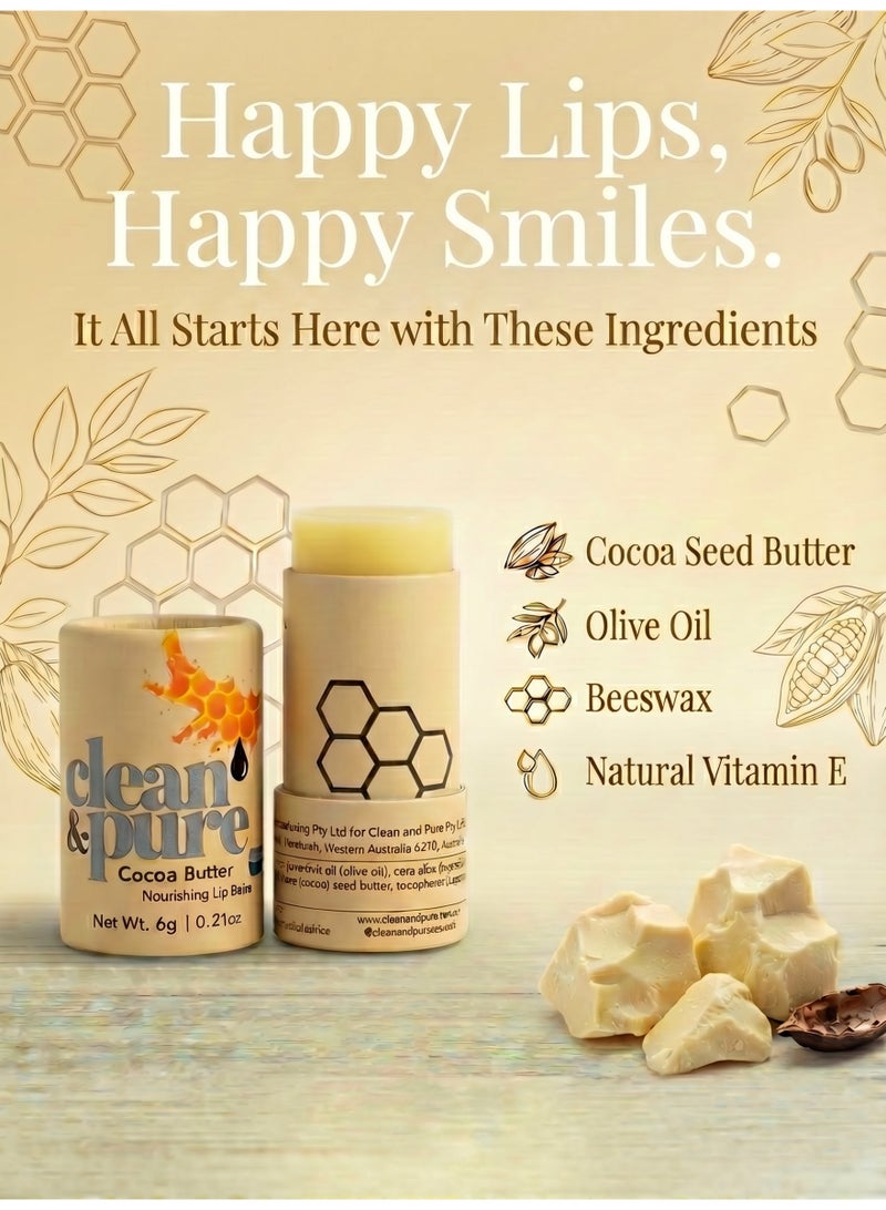 Clean & Pure Cocoa Butter Lip Balm – 100% Natural, Cocoa Butter & Beeswax for Moisturizing, Nourishing & Soft Lips, 6g - Image 3